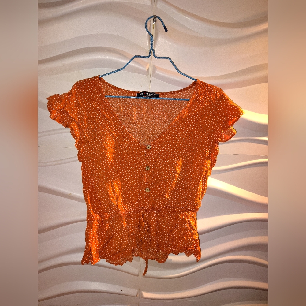 Pre-owned Orange Top W White Polka Dots One ❤️ Clothing Women L